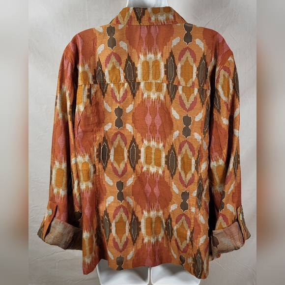 RUBY RD. Rust Southwestern Print Button Up Shirt Jacket  - Plus Size 18W - Picture 9 of 11